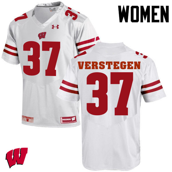 Women Wisconsin Badgers #37 Brett Verstegen College Football Jerseys-White